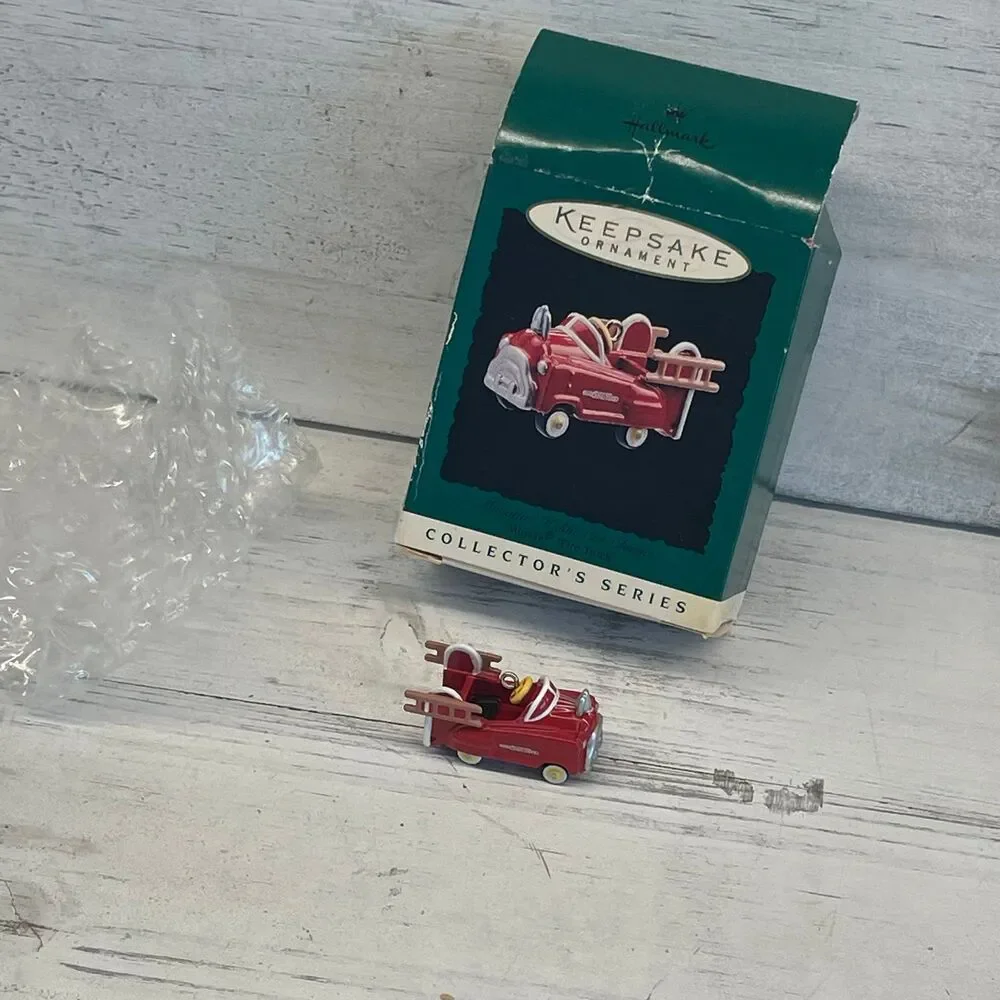 1996 Hallmark Miniature Fire Engine No. 1 Ornament - Cast Metal - Fire Truck Box